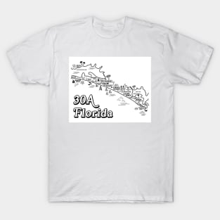 30A Florida Map Art T-Shirt